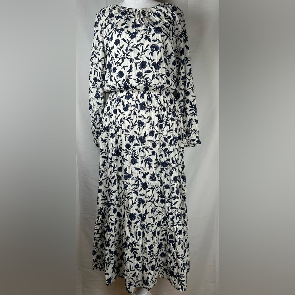 Old Navy Floral Midi Dress Women’s XS Navy Blue Cream 3/4 Sleeve